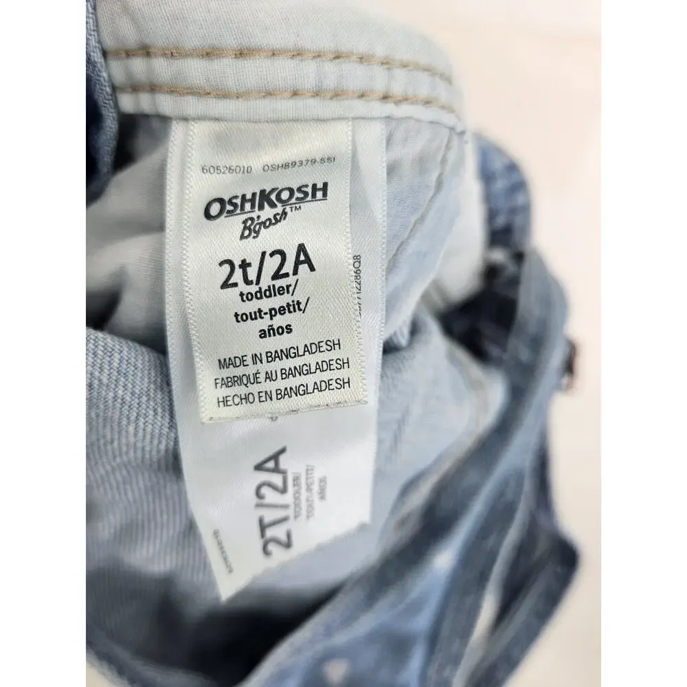 OshKosh B'gosh Overalls Coveralls Toddler Blue Denim Pockets Adjustable Size 2T